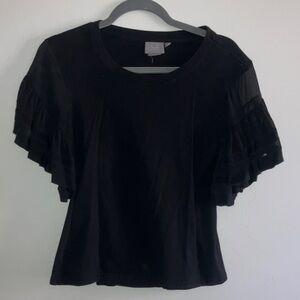 Black Ruffle Sleeve Short-Sleeve Tee
